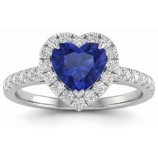 Fede nuziale a forma di cuore con zaffiro di Ceylon e diamanti. oro 14k da 3.90 ct