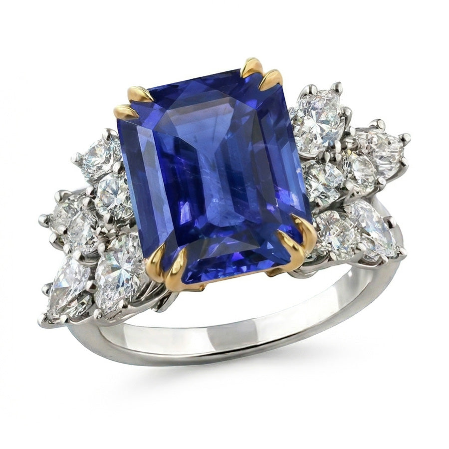 Fede nuziale anniversario di pera diamante e zaffiro blu 4.50 carati