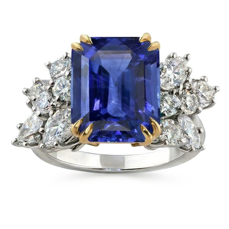 Fede nuziale anniversario di pera diamante e zaffiro blu 4.50 carati
