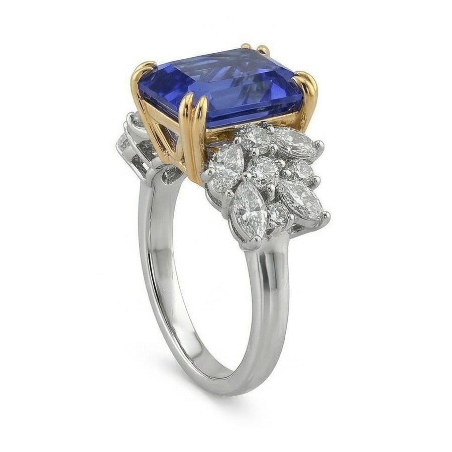 Fede nuziale anniversario di pera diamante e zaffiro blu 4.50 carati