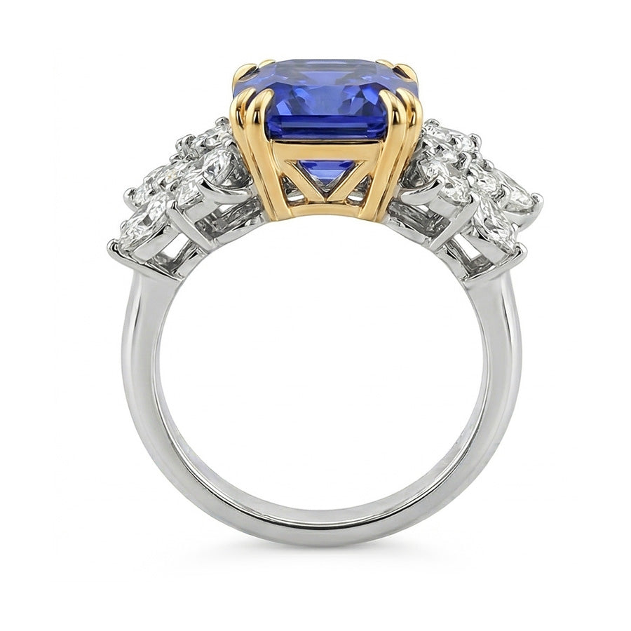 Fede nuziale anniversario di pera diamante e zaffiro blu 4.50 carati