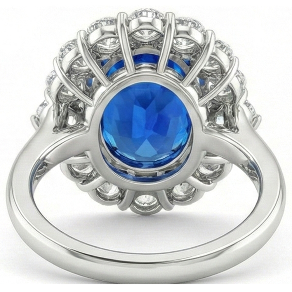 Fede nuziale bianca con diamanti. zaffiro blu di Ceylon da 8.5 ct incastonato a polo