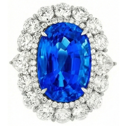 Fede nuziale bianca con diamanti. zaffiro blu di Ceylon da 8.5 ct incastonato a polo