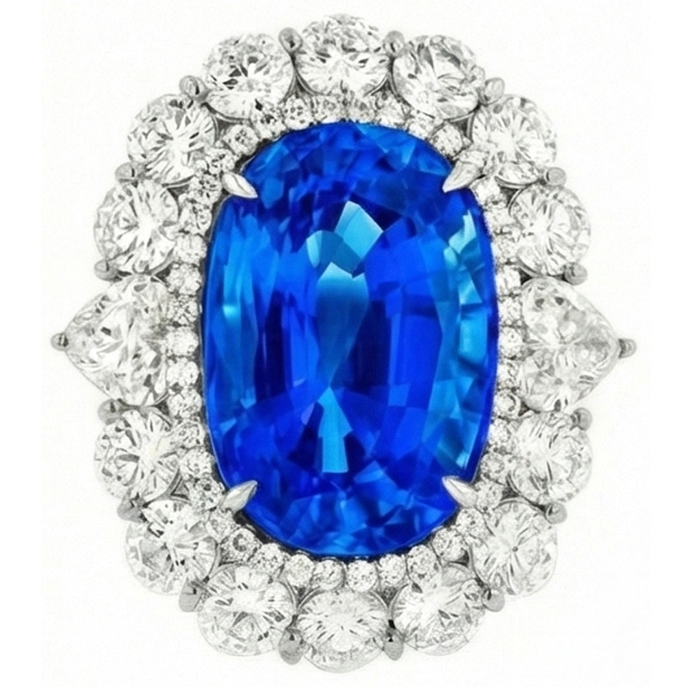 Fede nuziale bianca con diamanti. zaffiro blu di Ceylon da 8.5 ct incastonato a polo