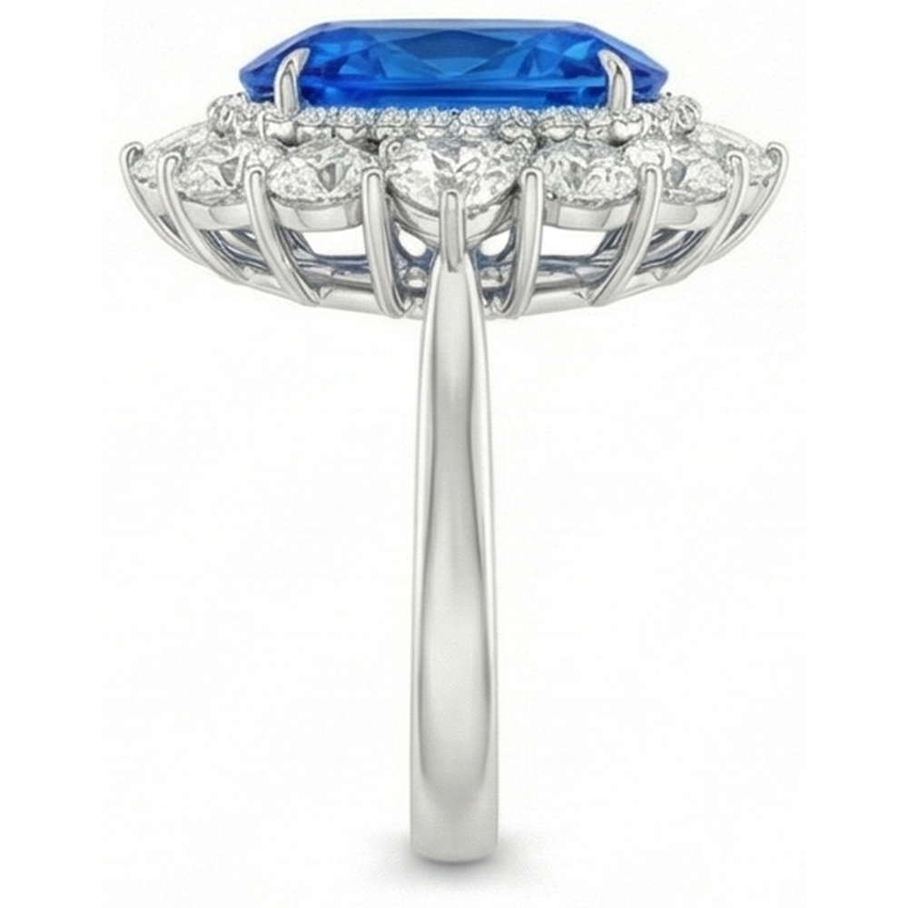 Fede nuziale bianca con diamanti. zaffiro blu di Ceylon da 8.5 ct incastonato a polo