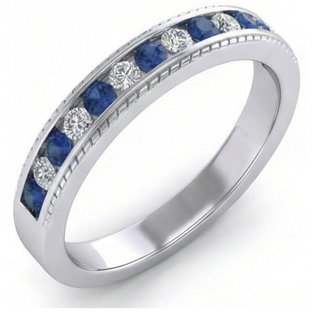 Fede nuziale blu zaffiro rotondo diamante oro bianco 3.40 carati