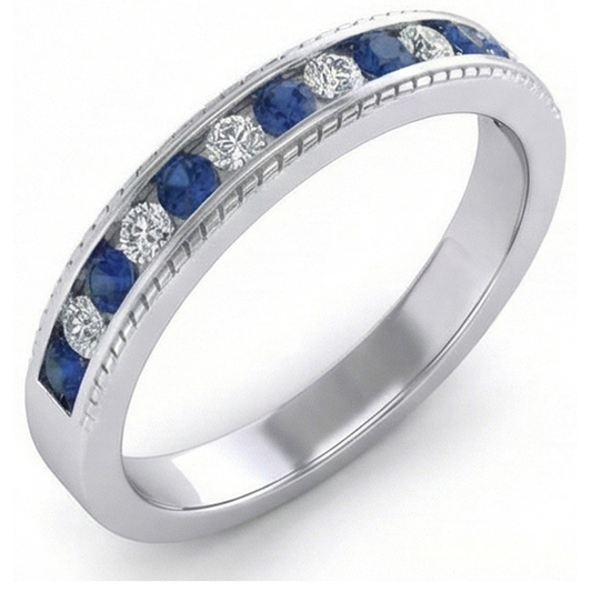 Fede nuziale blu zaffiro rotondo diamante oro bianco 3.40 carati