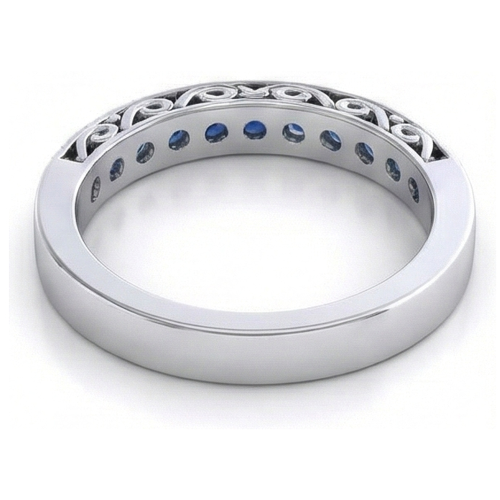 Fede nuziale blu zaffiro rotondo diamante oro bianco 3.40 carati