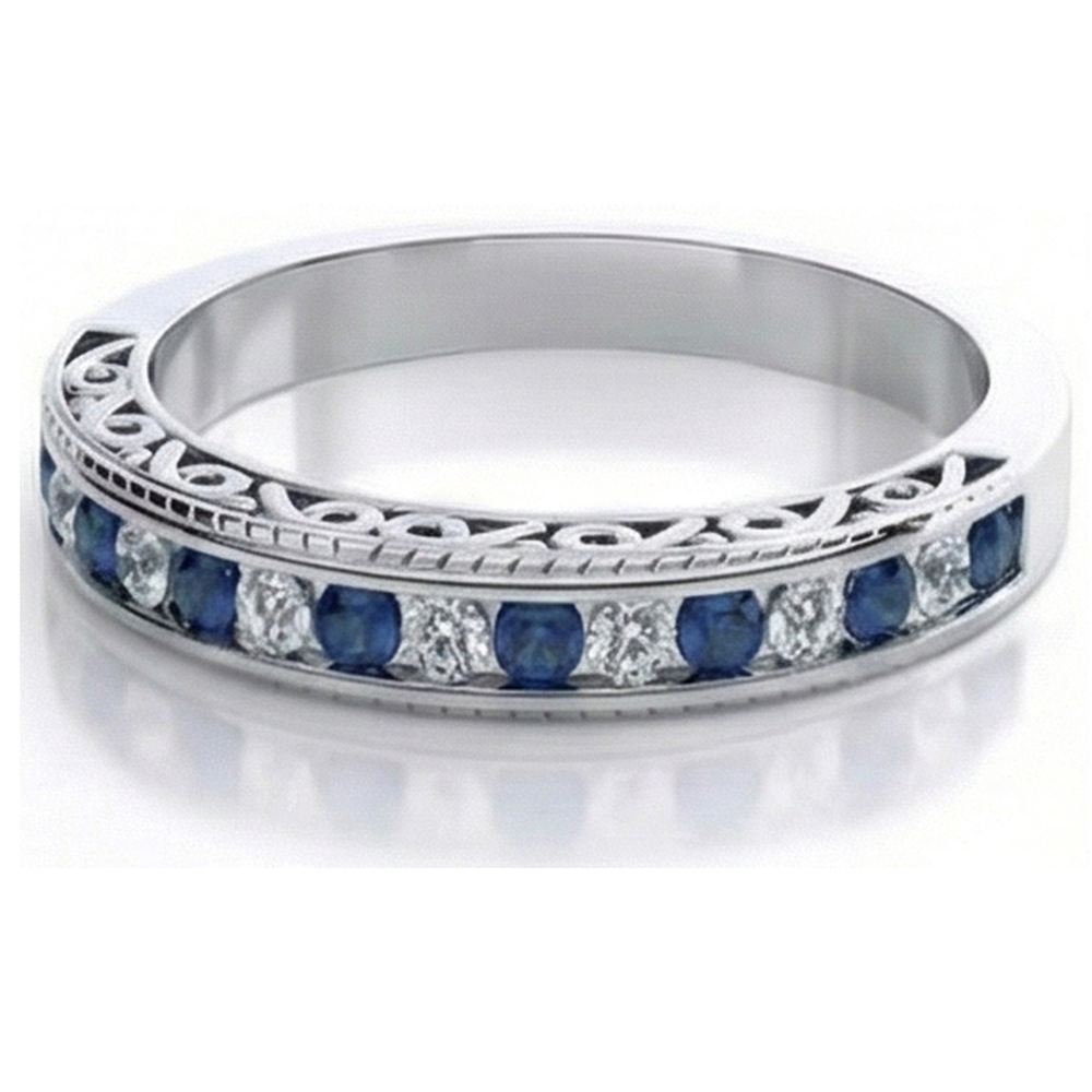 Fede nuziale blu zaffiro rotondo diamante oro bianco 3.40 carati