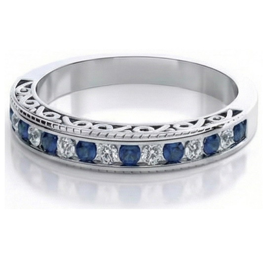 Fede nuziale blu zaffiro rotondo diamante oro bianco 3.40 carati