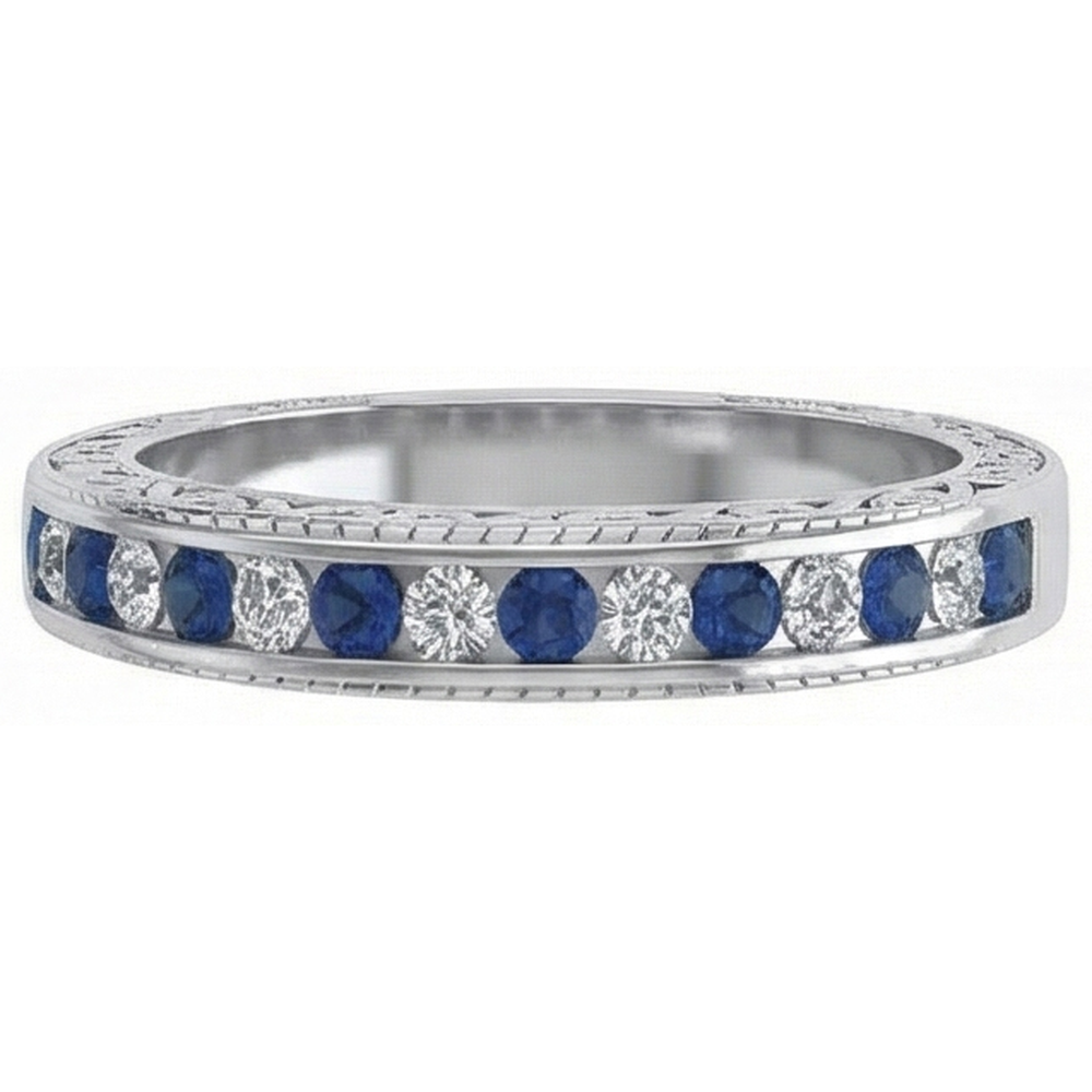 Fede nuziale blu zaffiro rotondo diamante oro bianco 3.40 carati