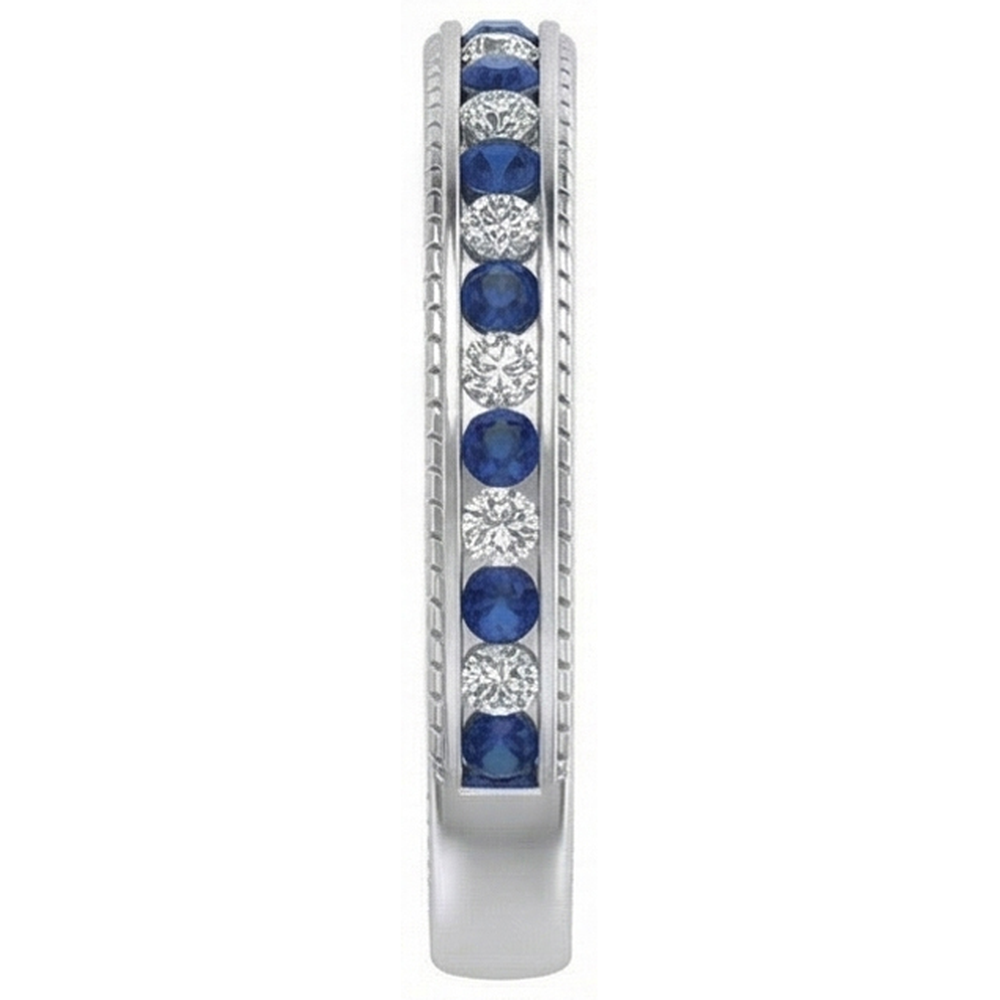 Fede nuziale blu zaffiro rotondo diamante oro bianco 3.40 carati
