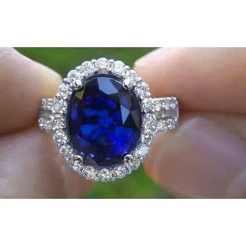 3.60 carati. ovale. zaffiro blu. anello nuziale. oro bianco. 14 carati. diamante - harrychadent.it