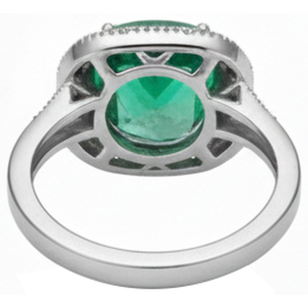 Fede nuziale con Verde smeraldo taglio cuscino e diamante in oro bianco 14 carati 6.5 ct