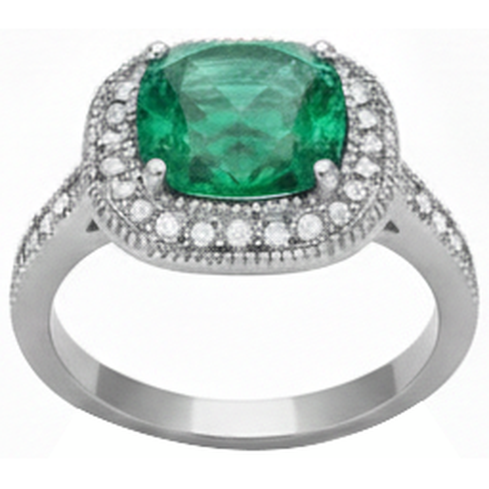 Fede nuziale con Verde smeraldo taglio cuscino e diamante in oro bianco 14 carati 6.5 ct