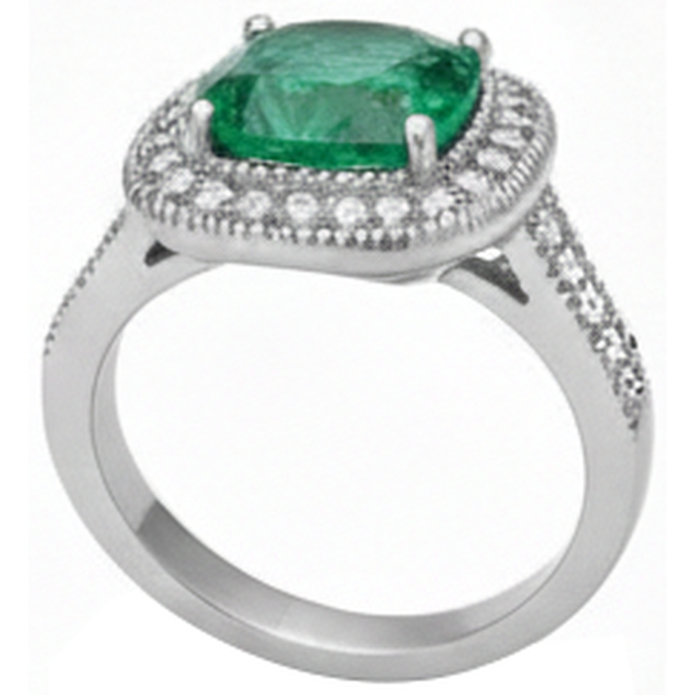 Fede nuziale con Verde smeraldo taglio cuscino e diamante in oro bianco 14 carati 6.5 ct