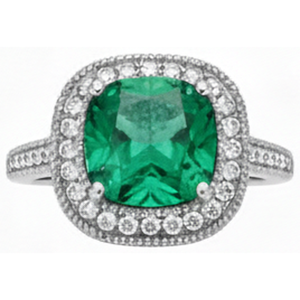 Fede nuziale con Verde smeraldo taglio cuscino e diamante in oro bianco 14 carati 6.5 ct