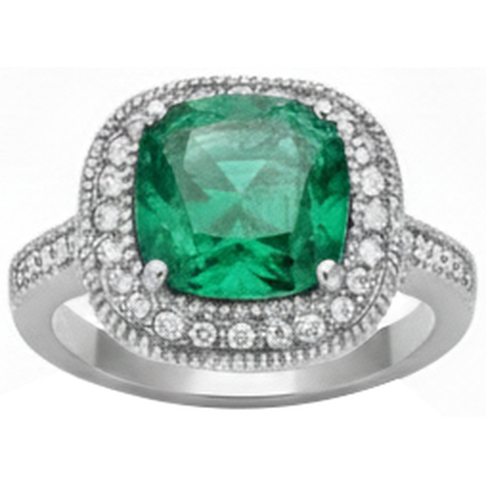 Fede nuziale con Verde smeraldo taglio cuscino e diamante in oro bianco 14 carati 6.5 ct