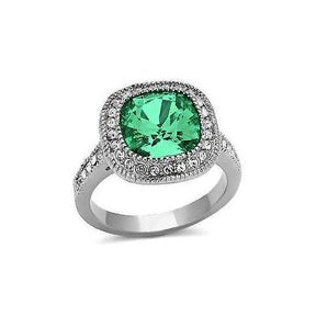 Fede nuziale con Verde smeraldo taglio cuscino e diamante in oro bianco 14 carati 6.5 ct