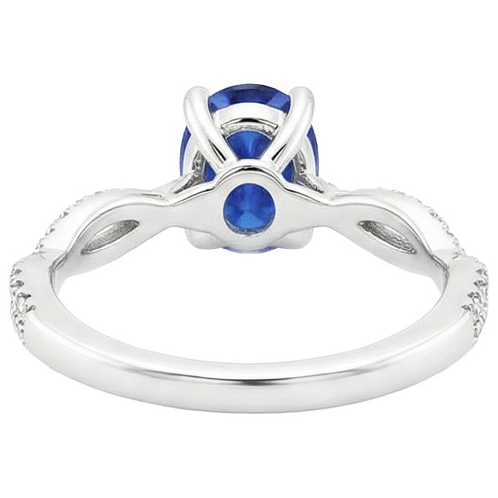 Fede nuziale con accenti di solitario in zaffiro blu da 3,50 carati in oro bianco 14K