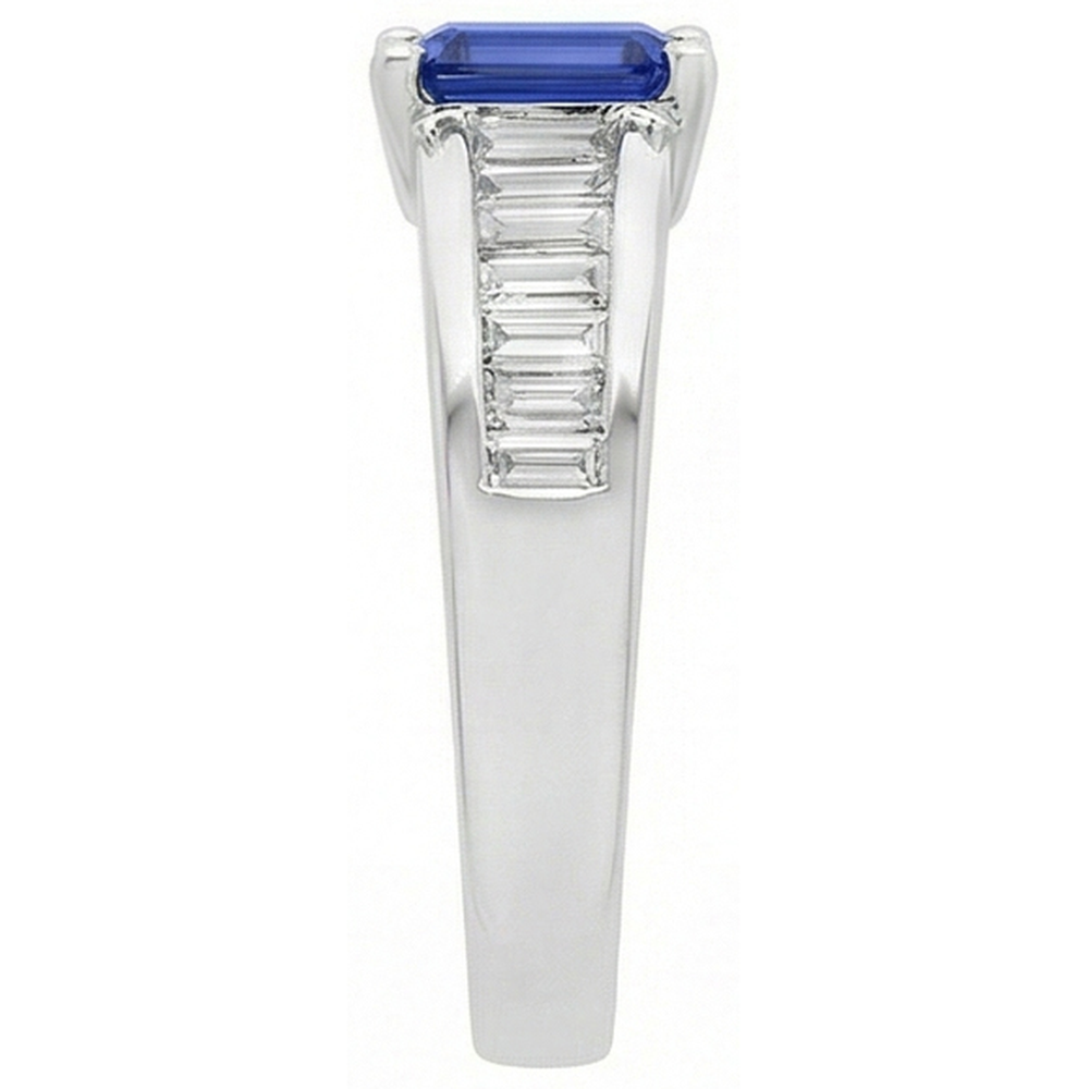 Fede nuziale con diamante baguette 2 carati con zaffiro blu smeraldo gemma