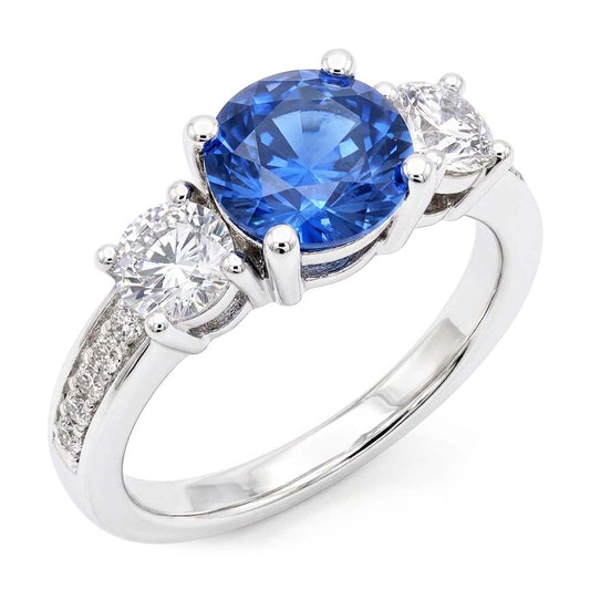 Fede nuziale con diamante scintillante. zaffiro blu di Ceylon rotondo 2.50 carati