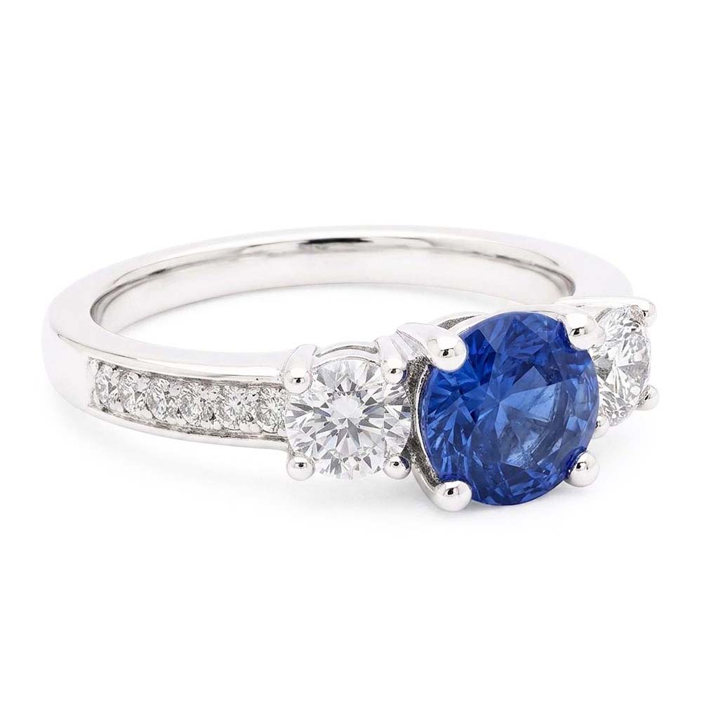 Fede nuziale con diamante scintillante. zaffiro blu di Ceylon rotondo 2.50 carati