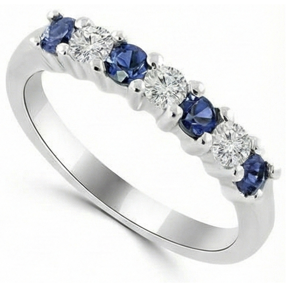 Fede nuziale con diamanti e zaffiri tondi dello Sri Lanka da 2,45 ct