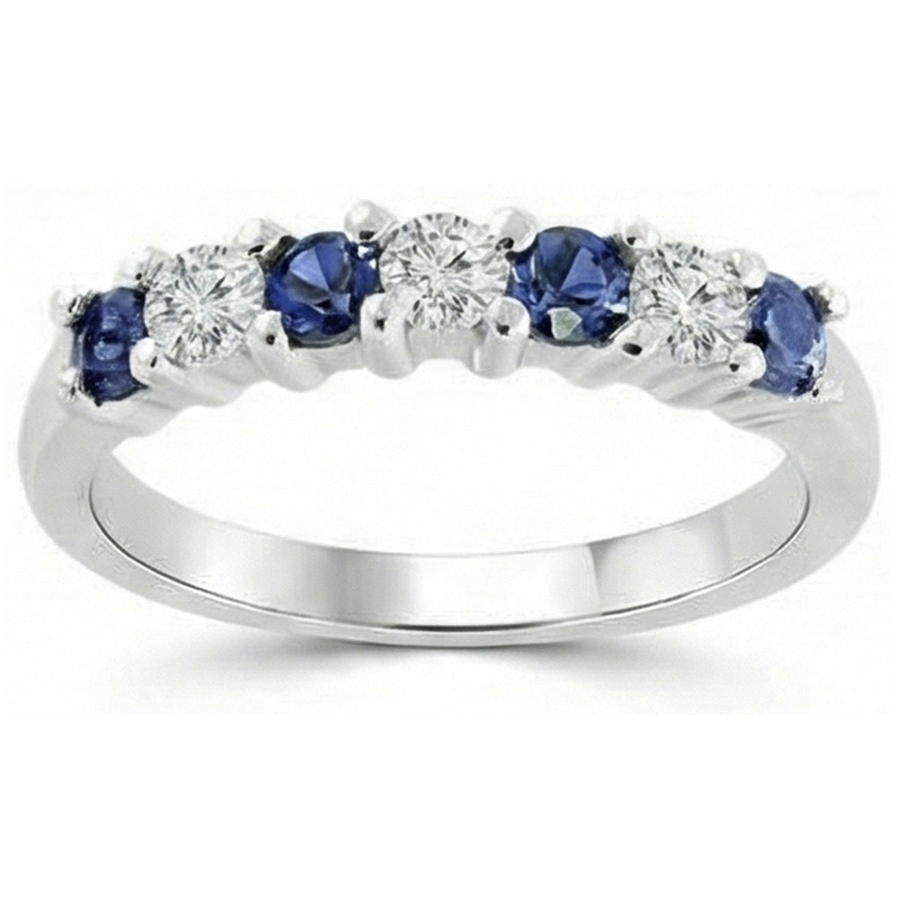 Fede nuziale con diamanti e zaffiri tondi dello Sri Lanka da 2,45 ct