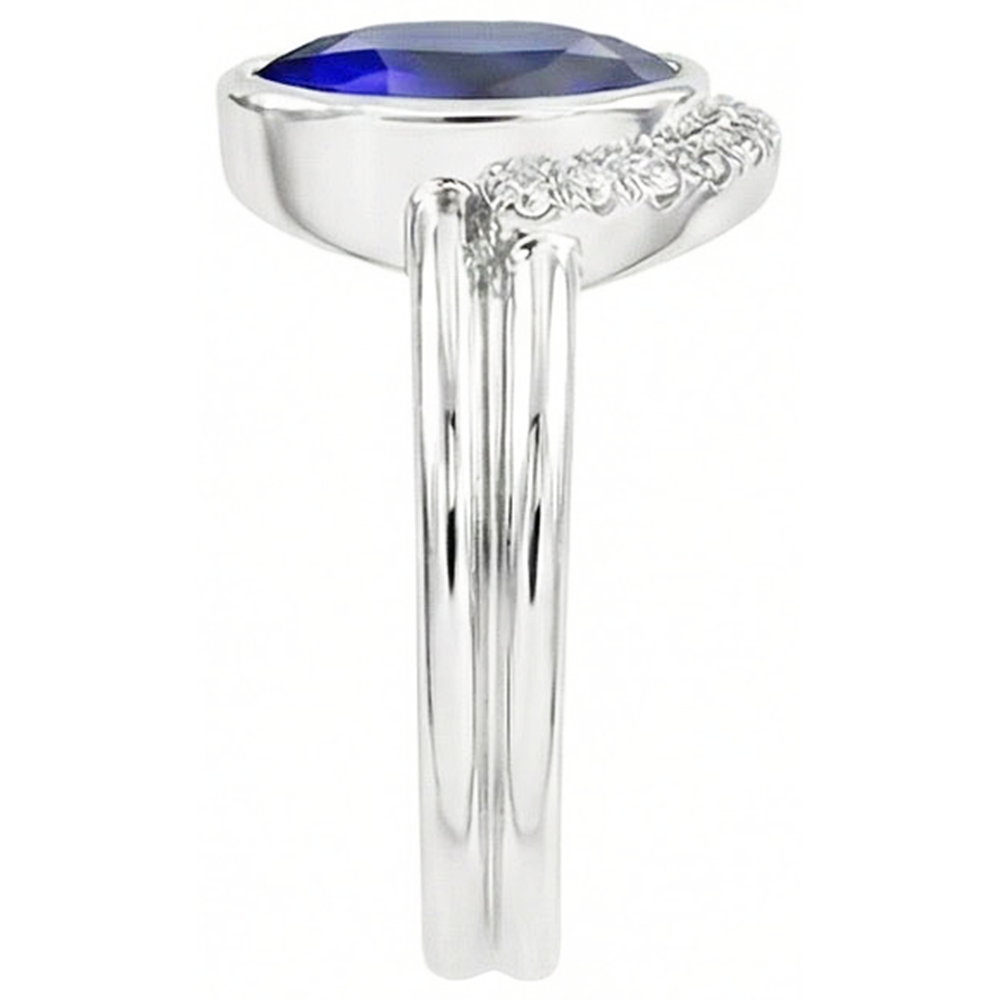 Fede nuziale con diamanti e zaffiro blu ovale. set 3 carati in oro bianco