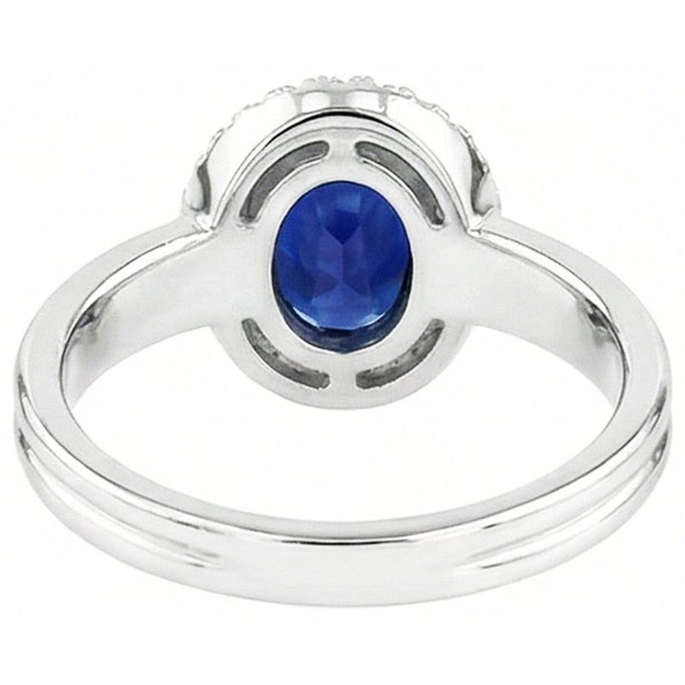 Fede nuziale con diamanti e zaffiro blu ovale. set 3 carati in oro bianco