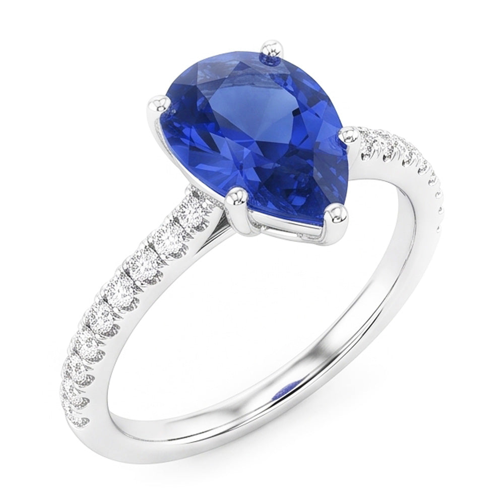 Fede nuziale con pietre preziose. zaffiro blu e pavé di diamanti. 3 carati