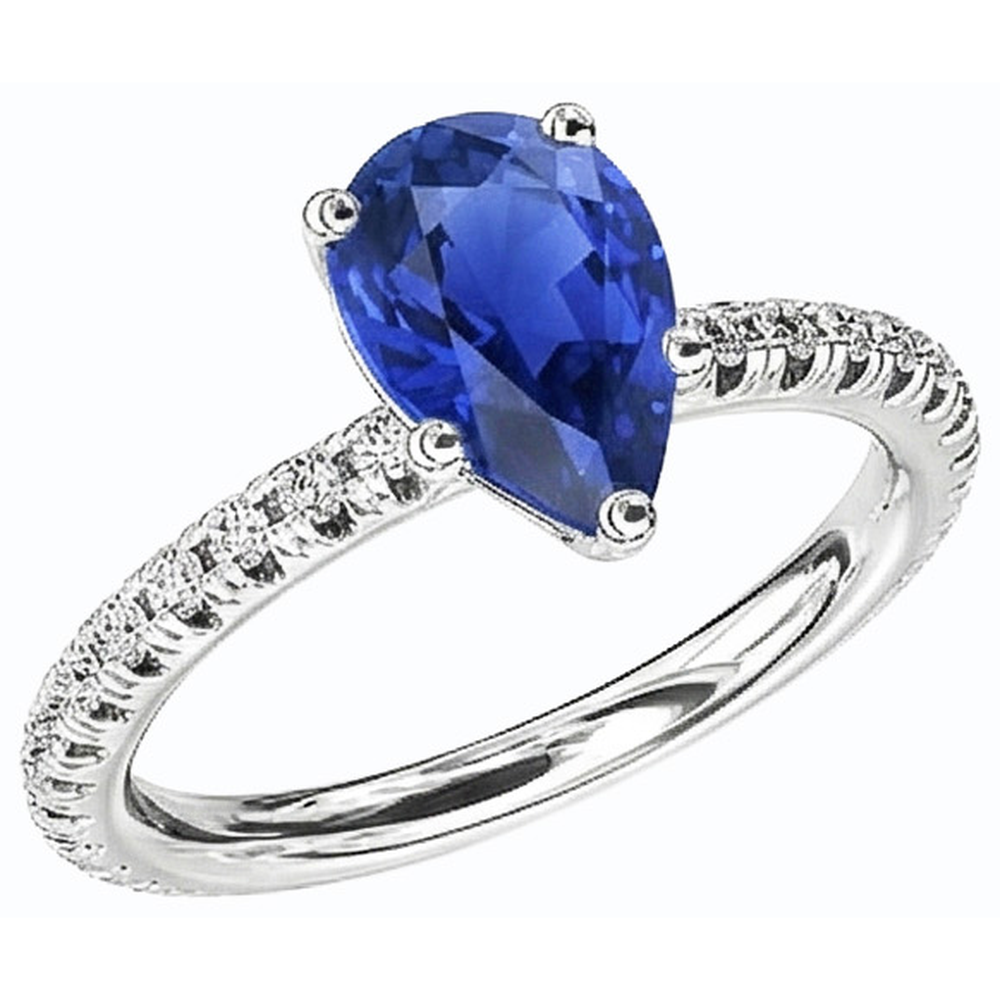 Fede nuziale con pietre preziose. zaffiro blu e pavé di diamanti. 3 carati