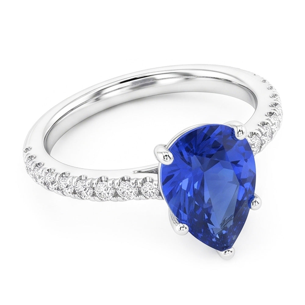 Fede nuziale con pietre preziose. zaffiro blu e pavé di diamanti. 3 carati