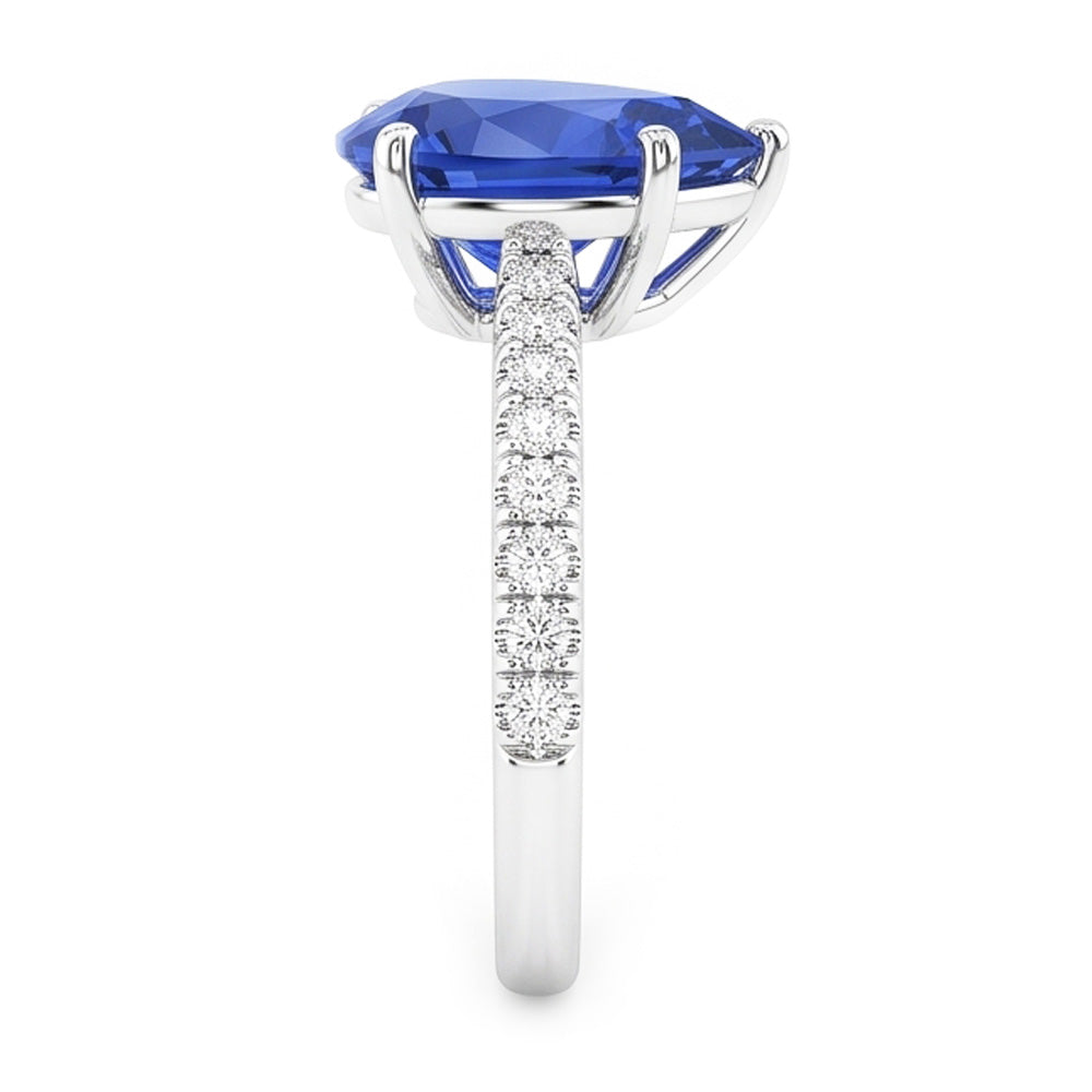Fede nuziale con pietre preziose. zaffiro blu e pavé di diamanti. 3 carati