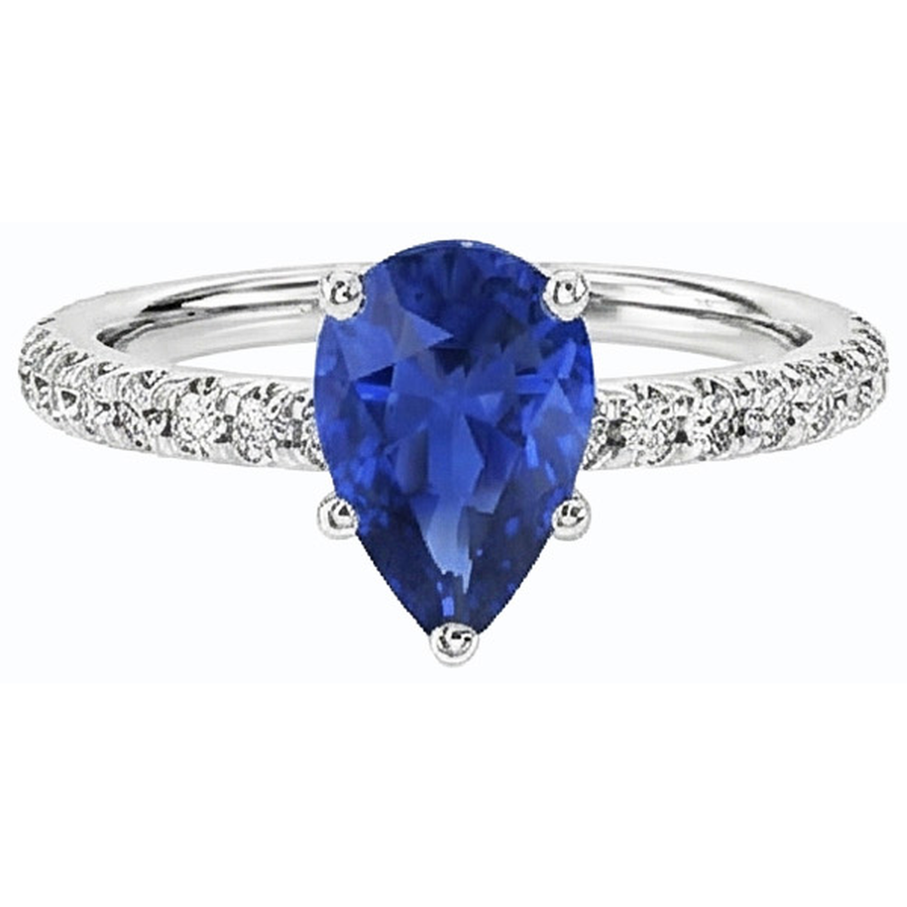 Fede nuziale con pietre preziose. zaffiro blu e pavé di diamanti. 3 carati