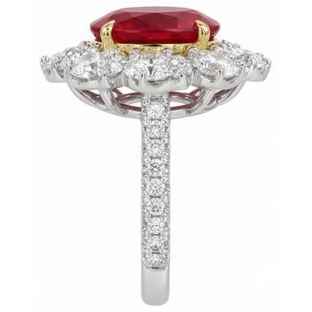 Fede nuziale con rubino ovale naturale e diamanti da 6,10 ct in oro 14 kt