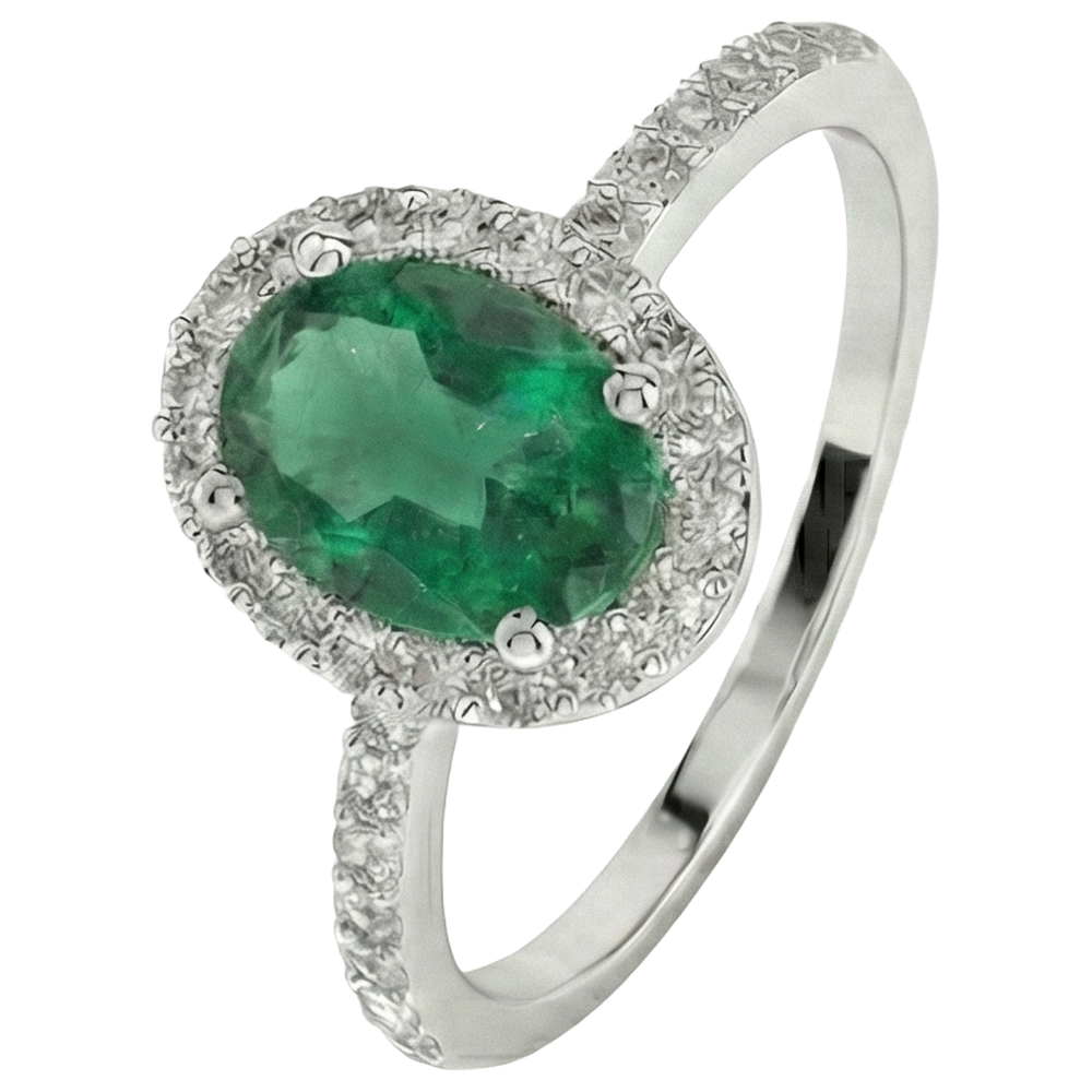 Fede nuziale con smeraldo verde a taglio ovale da 1,85 ct con diamante