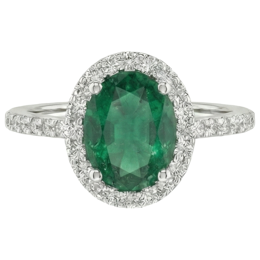 Fede nuziale con smeraldo verde a taglio ovale da 1,85 ct con diamante
