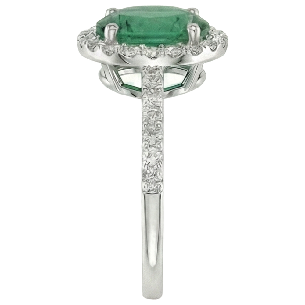 Fede nuziale con smeraldo verde a taglio ovale da 1,85 ct con diamante