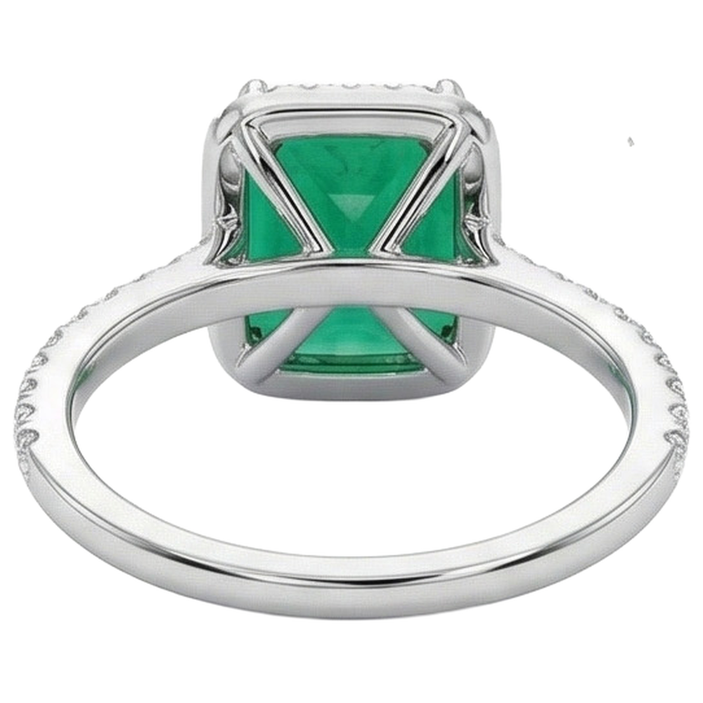 Fede nuziale con smeraldo verde a taglio smeraldo da 3,55 ct con diamante rotondo