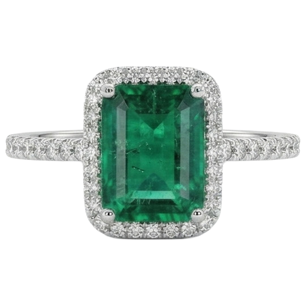 Fede nuziale con smeraldo verde a taglio smeraldo da 3,55 ct con diamante rotondo