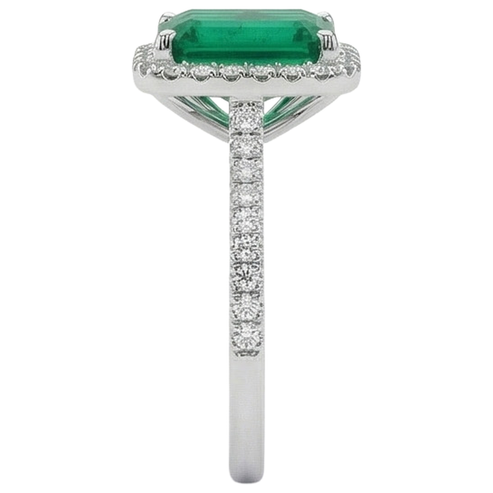 Fede nuziale con smeraldo verde a taglio smeraldo da 3,55 ct con diamante rotondo