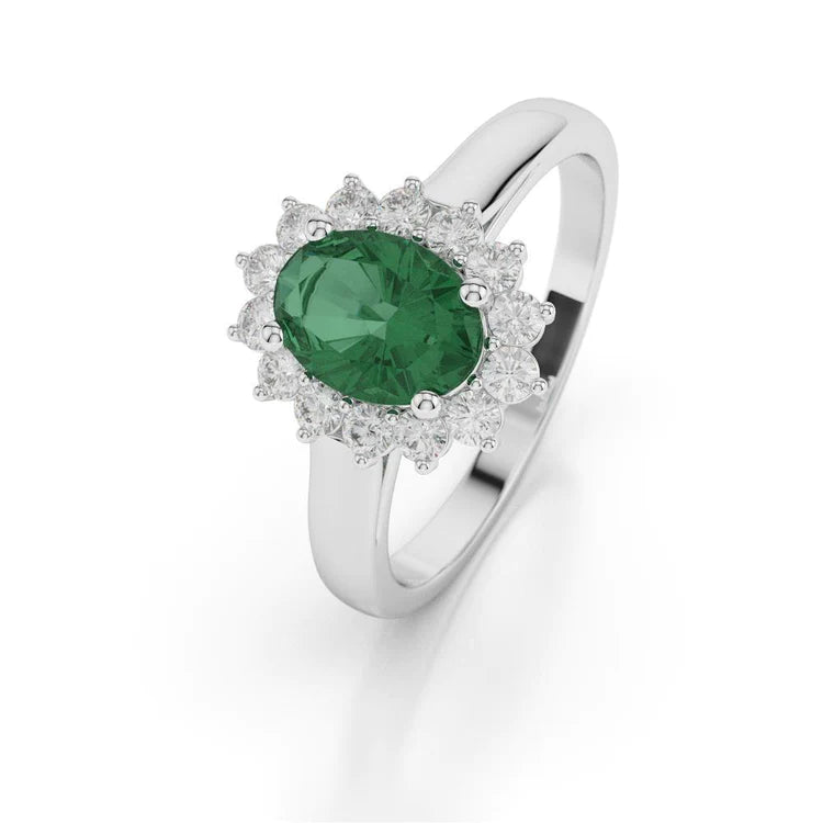 Fede nuziale con smeraldo verde e diamanti. Gioielli in oro 3,50 carati