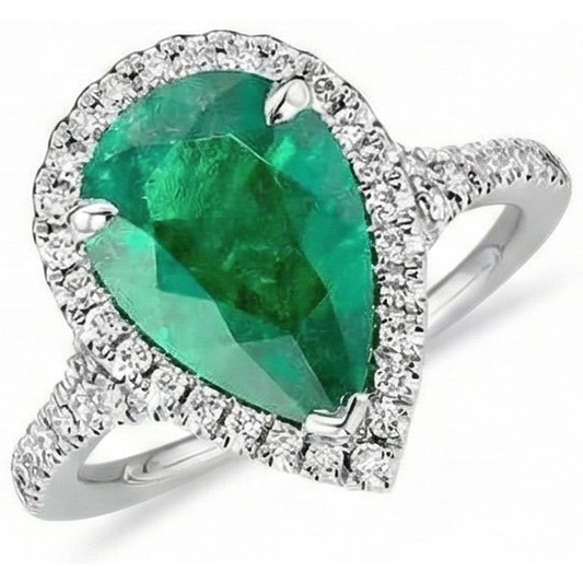 Fede nuziale con smeraldo verde taglio a pera da 3,50 ct e diamante