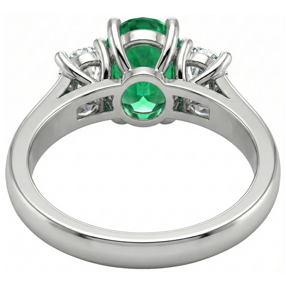 Fede nuziale con tre pietre da 3.30 carati. Verde smeraldo e diamanti. oro 14K