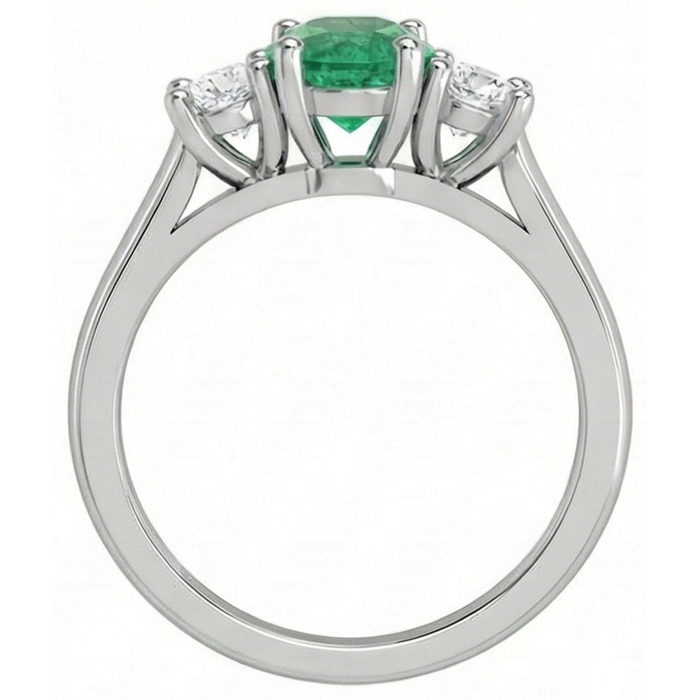 Fede nuziale con tre pietre da 3.30 carati. Verde smeraldo e diamanti. oro 14K