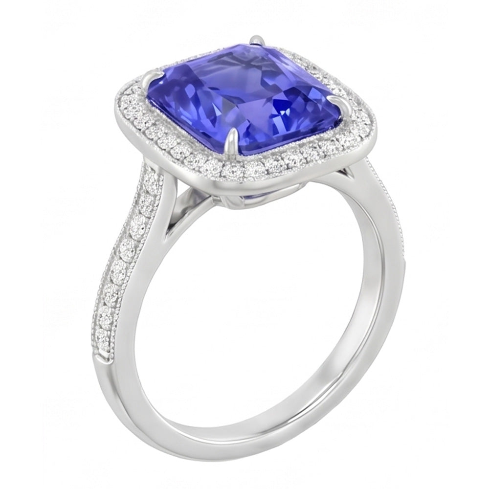 Fede nuziale con zaffiro blu brillante da 3,50 carati e accenti di diamanti