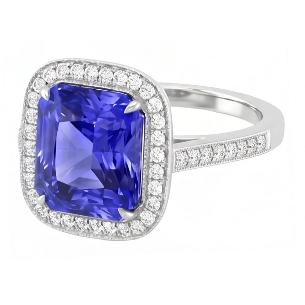 Fede nuziale con zaffiro blu brillante da 3,50 carati e accenti di diamanti