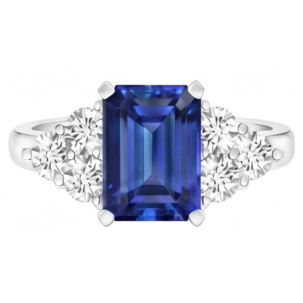 Fede nuziale con zaffiro blu di Ceylon taglio smeraldo da 4 ct e diamante rotondo